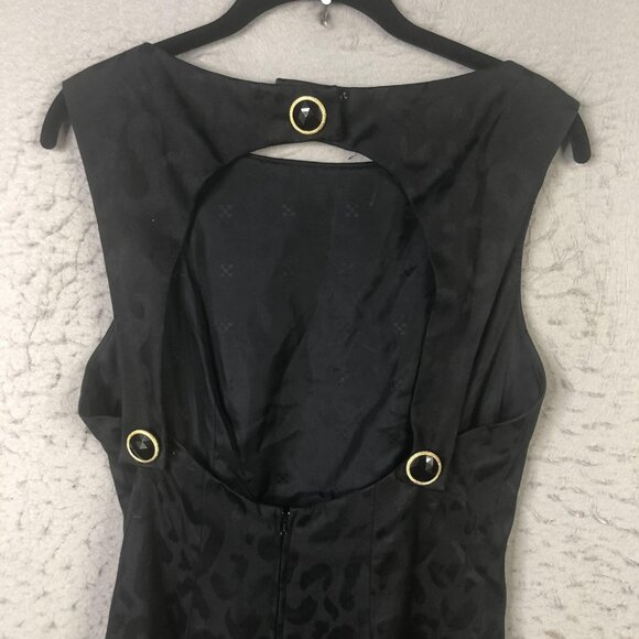 Vintage A.J. Bari Dress Womens Size 6 Black Jacquard Leopard Sheath Cutout 90s - Picture 6 of 11